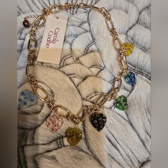 Camila Coelho Gold Necklace with Multicolor Heart Charms - Picture 2 of 2